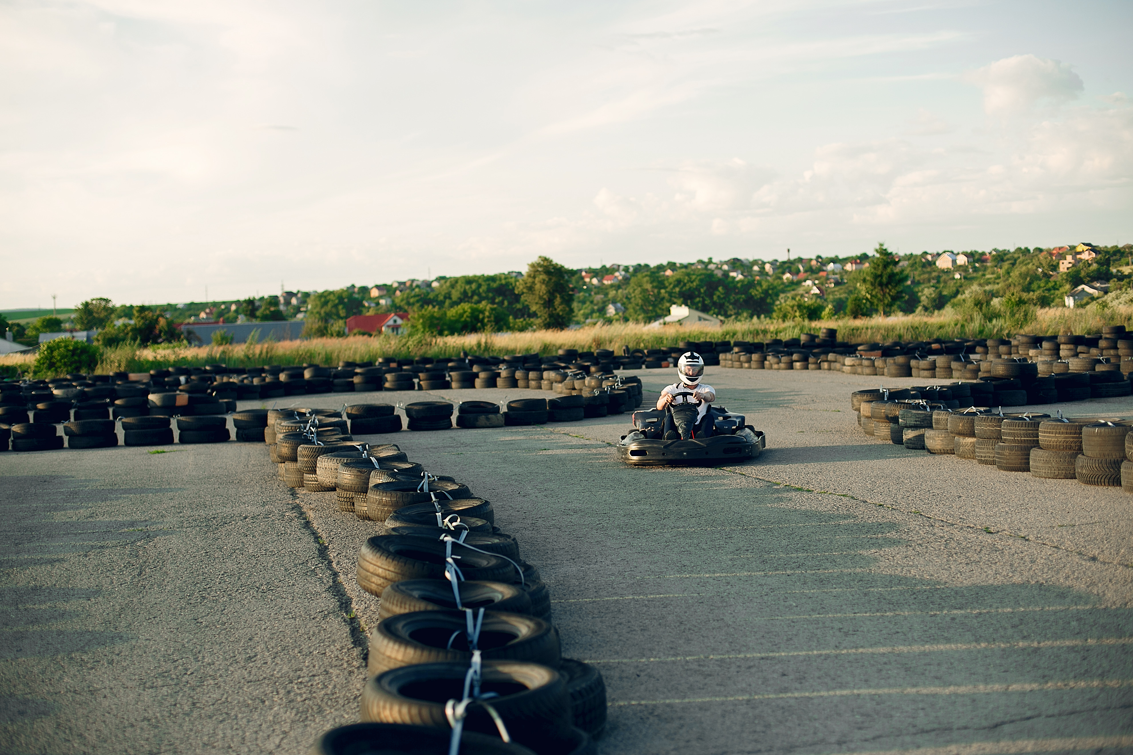 man karting circuit with car
